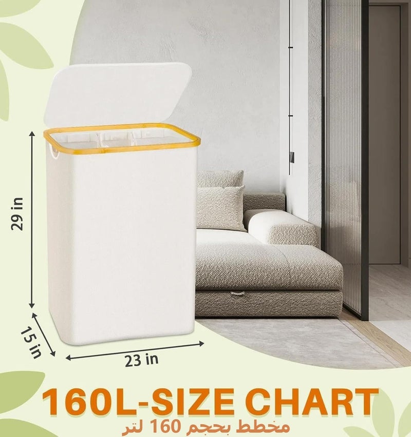 160L Hampers for Laundry Basket with Lid, Extra Large Laundry Hamper 3 Section Dirty Clothes Hampers for Laundry Divided Laundry Basket Organizer for Bedroom,Laundry Room, Dirty Clothing Hamper, Beige - Image 2